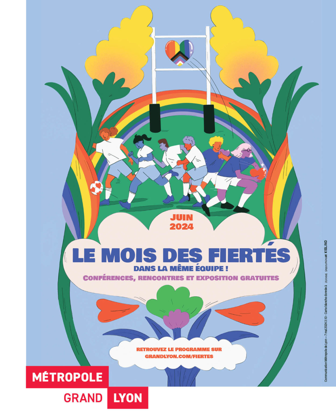 Affiche pour Le Mois des Fiertés 2024 de la Métropole de Lyon par Jeanne Saboureault