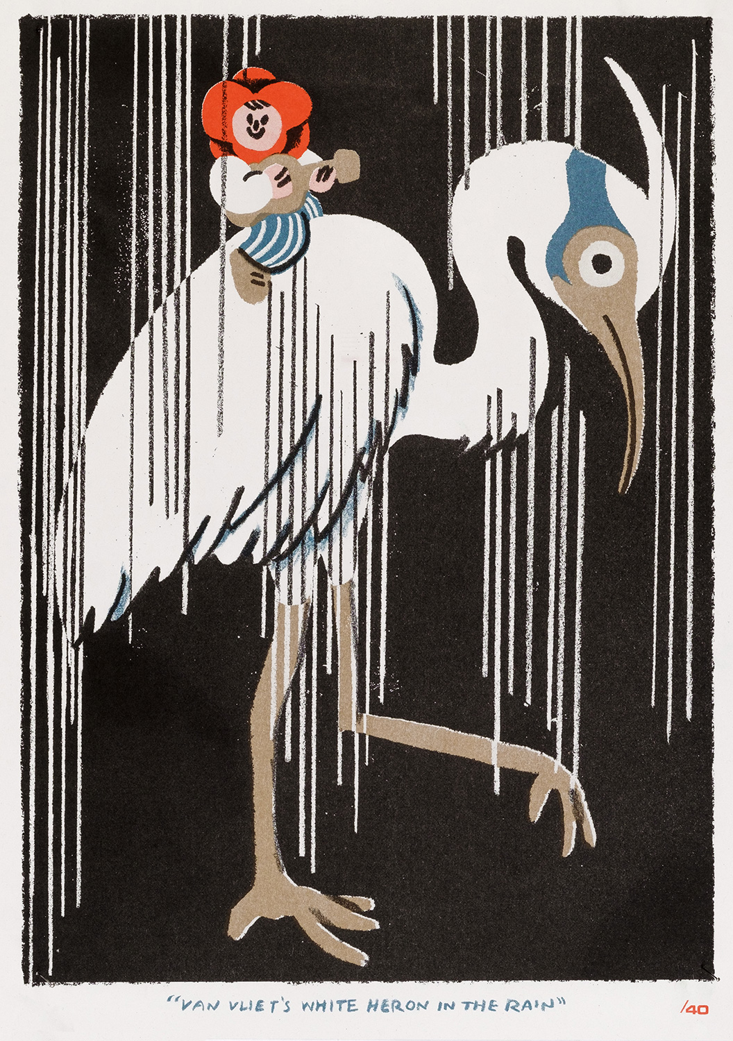 Ruan Van Vliet Illustration - Heron in the rain - Glasgow Print Fair